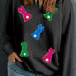 Black Sequin Edge Chenille Easter Bunny Graphic Plus Size Sweatshirt