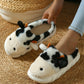 White Cute Cow Thick Sole Plush Thermal Home Slippers