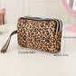 Brown Leopard Print PU Leather Wristlet Zipper Makeup Bag