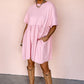 Light Pink Solid Color Pocketed Raw Edge Babydoll Dress