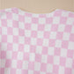 Light Pink Checkered Knitted Lace-up Ruffled 3/4 Sleeve Cardigan