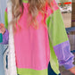 Pink Colorblock Exposed Seam Crewneck Casual Sweatshirt