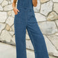 Dusk Blue Adjustable Tie Straps Cropped Wide Leg Denim Overalls