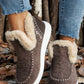 Coffee Suede Stitching Patchwork Plush Lined Anklet Boots