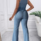 2PCS Striped Textured Sleeveless Crop Top & High Waist Pants Set