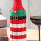 Racing Red Christmas Stripes Knitted Jingle Bell Wine Bottle Sleeve