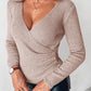 V Neck Ruched Side Button Decor Knit Sweater Slim Fit Pullover Top