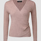 V Neck Ruched Side Button Decor Knit Sweater Slim Fit Pullover Top