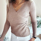 V Neck Ruched Side Button Decor Knit Sweater Slim Fit Pullover Top