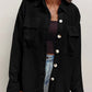 Black Solid Color Corduroy Buttoned Long Sleeve Shacket