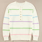 White Rainbow Stripes Drop Shoulder Baggy Henley Sweater