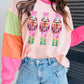 Pink Christmas Sequin Nutcracker Graphic Colorblock Long Sleeve Top