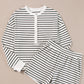 Black white Stripes Printed Half Button Long Sleeve Top and Shorts Set