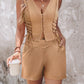 Lace up Buttoned Vest Top & Pocket Design Shorts Set