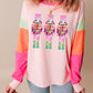 Pink Christmas Sequin Nutcracker Graphic Colorblock Long Sleeve Top