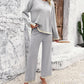 2PCS Round Neck Long Sleeve Slit Top & Straight Leg Pants Set