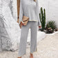 2PCS Round Neck Long Sleeve Slit Top & Straight Leg Pants Set