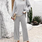 2PCS Round Neck Long Sleeve Slit Top & Straight Leg Pants Set