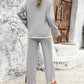 2PCS Round Neck Long Sleeve Slit Top & Straight Leg Pants Set