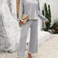 2PCS Round Neck Long Sleeve Slit Top & Straight Leg Pants Set