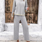 2PCS Round Neck Long Sleeve Slit Top & Straight Leg Pants Set