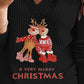 A Very Merry Christmas Cartoon Reindeer Print V Neck Long Sleeve Contrast Lace Top