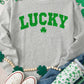 Gray Glitter LUCKY Clover Printed St Patricks Drop Shoulder Sweatshirt