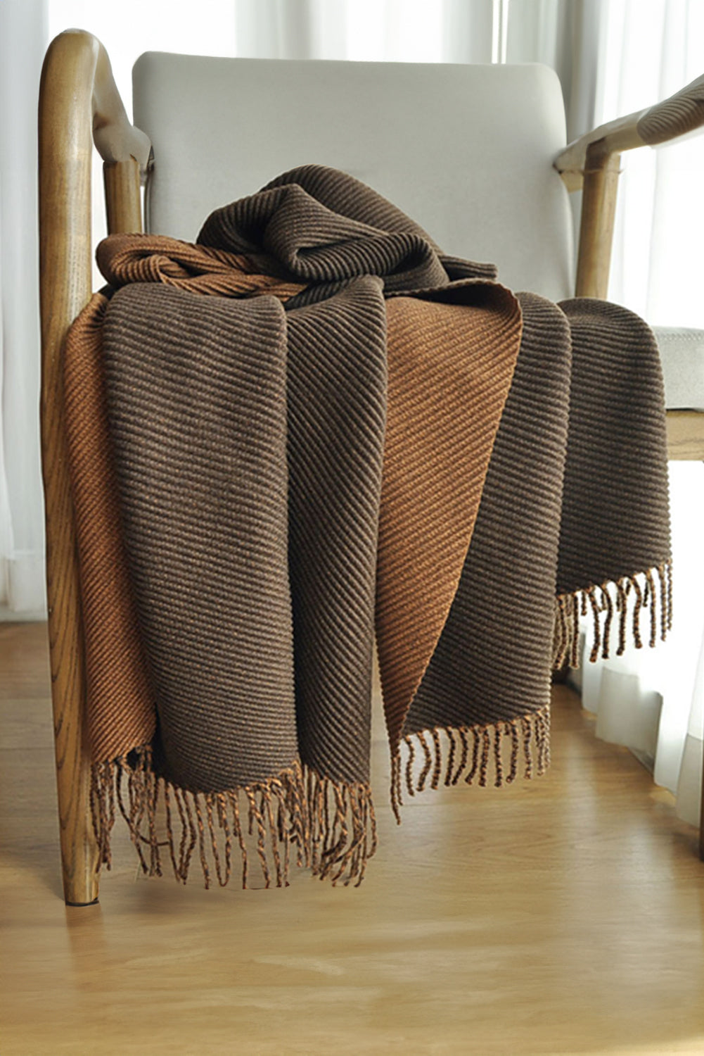 Chestnut Bohemian Fringe Trim Textured Scarf