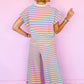 Pink Stripe Rainbow Tee Tasseled String Wide Leg Pants Set