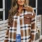 Brown Pocketed Buttoned Plaid Shirt Jacket