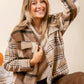 Light French Beige Flannel Plaid Double Flap Pocket Shacket