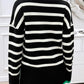 Striped V Neck Long Sleeve Side Slit Knit Sweater