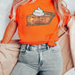 Orange Pumpkin Pie Graphic Cuffed Sleeve Crew Neck Tee