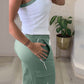 Contrast Binding Ribbed Tank Top & Drawstring Cargo Pants Set