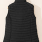 Black Plush Collared Quilted Zipped Puffer Vest