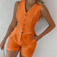 Hollow Out Buttoned Vest Top & Shorts Set