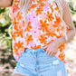 Orange Ruffled Sleeve Smocked Floral Top