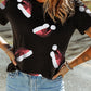 Black Sequined Christmas Hat Patched Daily T Shirt