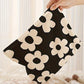 Black Colorful Flower Printed Rib Textured Cosmetic Bag