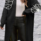 Black Flower Embroidered Drop Shoulder Open Front Duster Cardigan