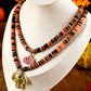 Russet Orange Skull Pumpkin Face Pendant Layered Beaded Halloween Necklace