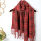 Red Dahlia Plaid Tassel Edge Warm Scarf