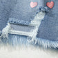 Beau Blue Shimmer Heart Pattern Distressed Denim Mini Skirt