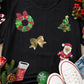 Black Sequin Christmas Essentials Graphic Crewneck T Shirt