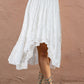 White Lace Ruffled High-low Hem Midi Skirt