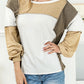 Khaki Exposed Seam Color Block Patchwork Top