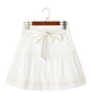 White Contrast Stitching Trim Knotted High Waist A-Line Mini Skirt