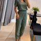 Puff Sleeve Top & High Waist Cuffed Pants Set