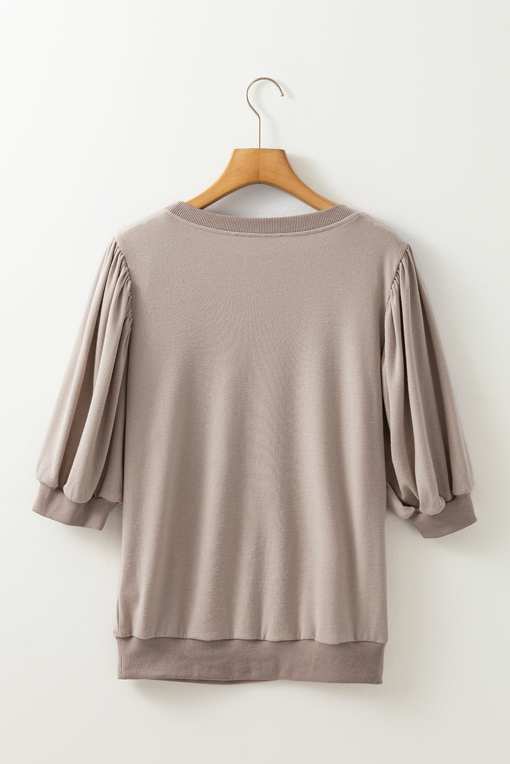 Goat Half Lantern Sleeve Solid Colour Pullover Top