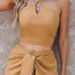 Halter Crop Top & Tied Detail Asymmetrical Skort Set